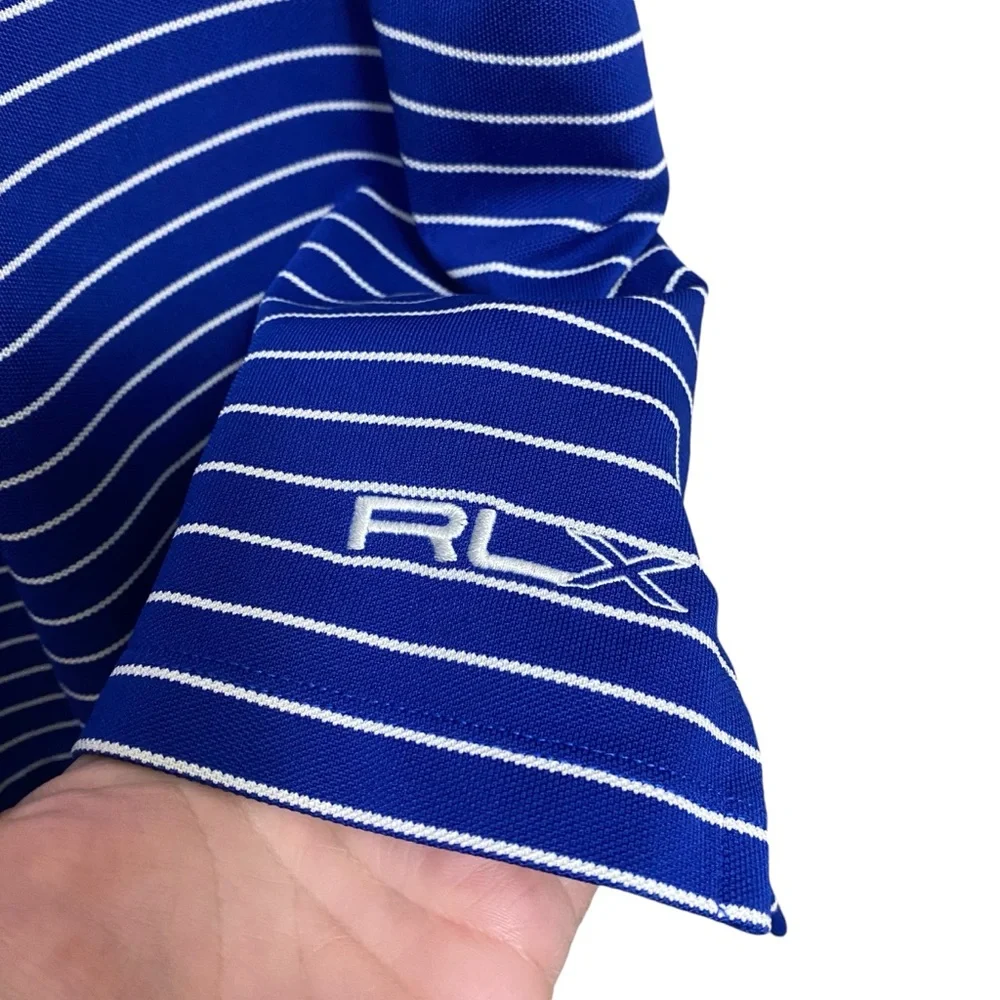 Ralph‎ Lauren RLX Cobalt Blue & White Stripe Golf Performance Polo Tee Size XXL